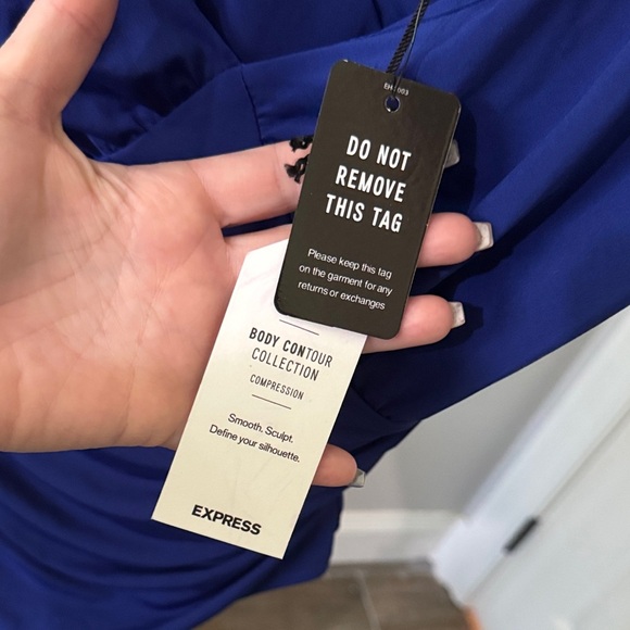 Express Deep Blue V-Neck Bodysuit - Picture 4 of 10